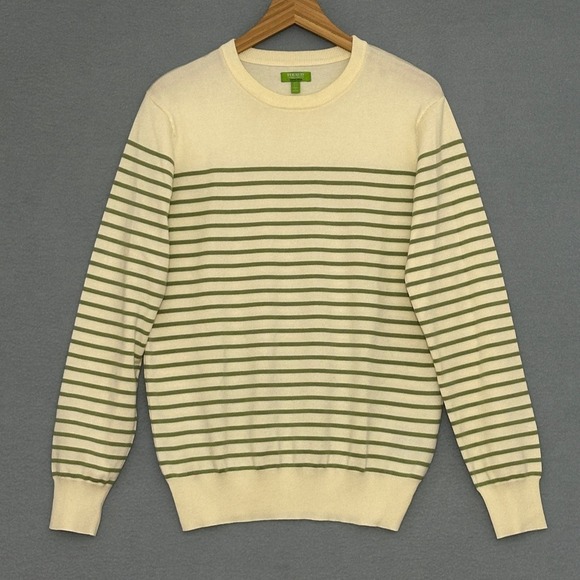 Feraud Limited Edition Mens Sweater Ivory Green Striped Pullover Classic Preppy - Picture 12 of 12